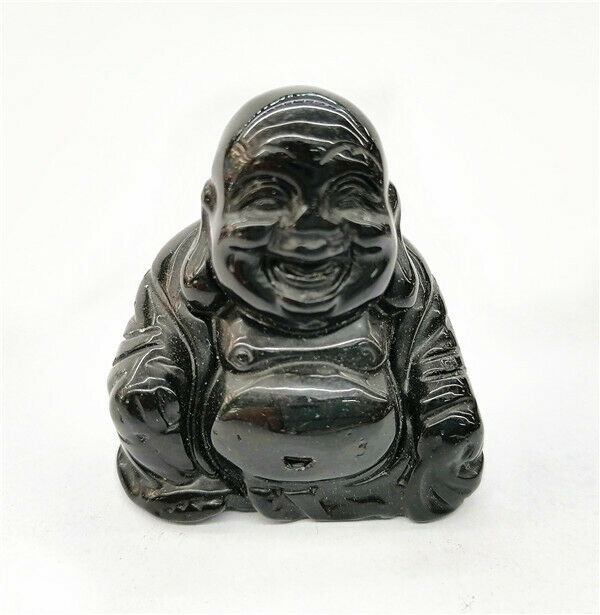 84g 50x47x30mm Black Obsidian Carved Buddha Decoration Statue Stone Decor HH7554