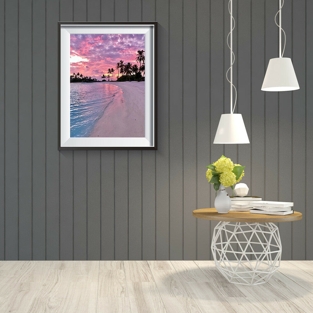 5D DIY Diamond Painting Seaside Sunset Glow Full Drill Landscape Picture @