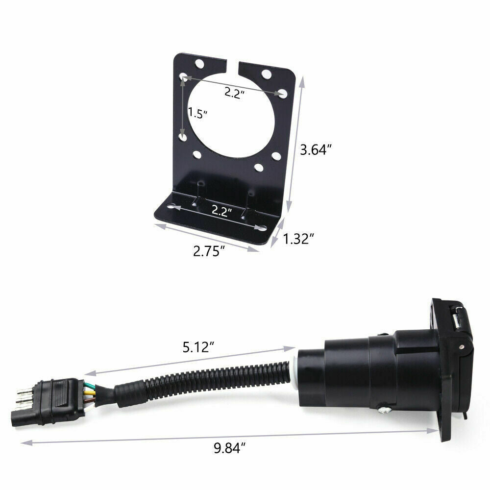 For RV Flat 4 Way to 7 Round Trailer Power Adapter Plug Hitch Mounting Bracket