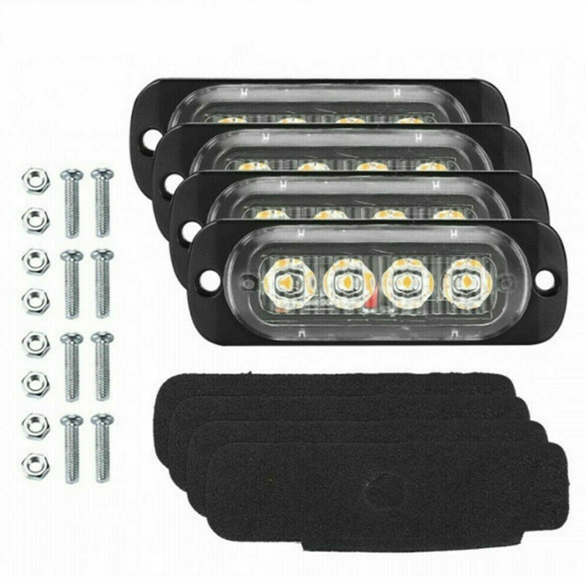 4Pcs Car Truck Amber 4LED Emergency Beacon Warning Light Hazard Flash Strobe Bar