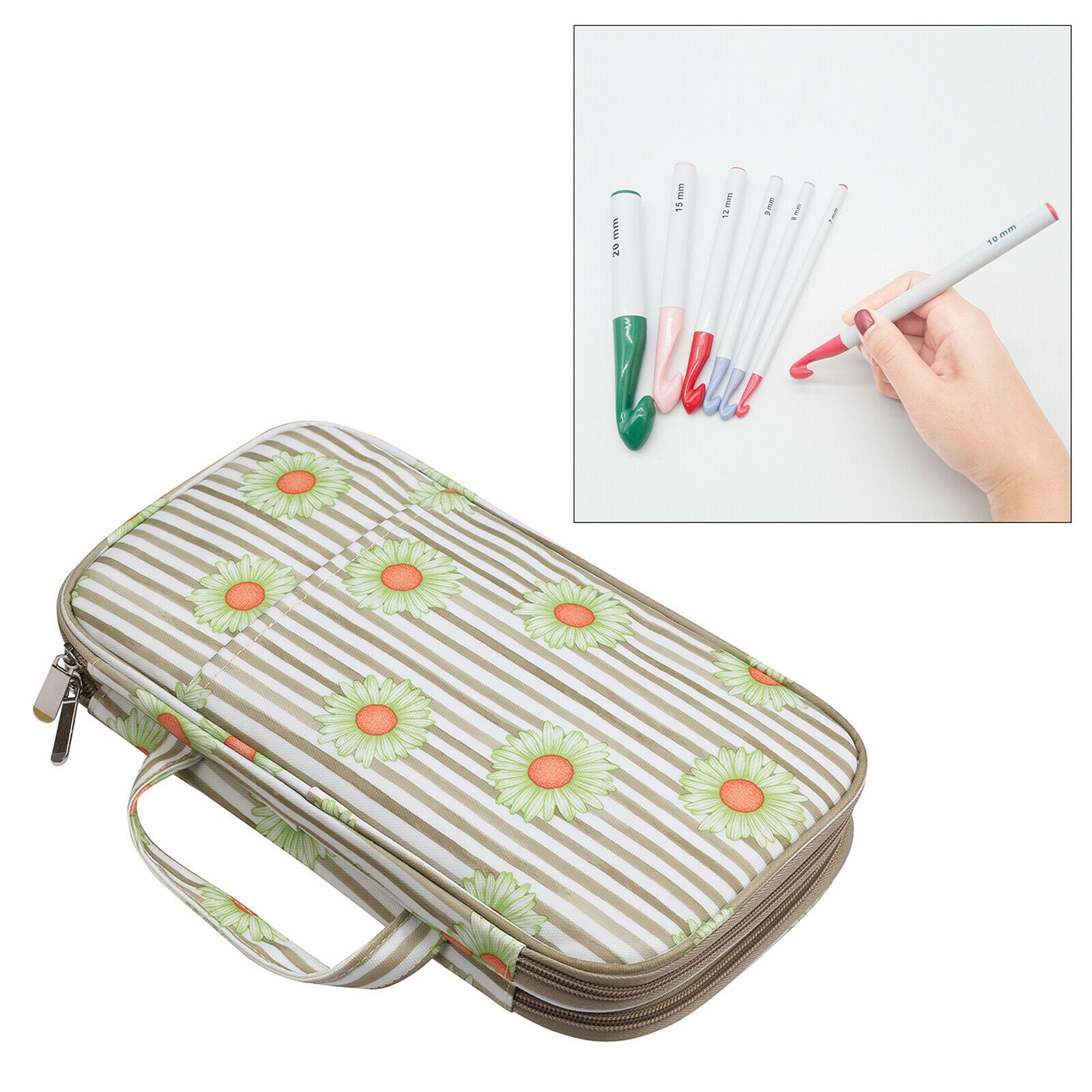 Crochet Case with Web Pockets for Various Crochet Needles Sewing Tools Green