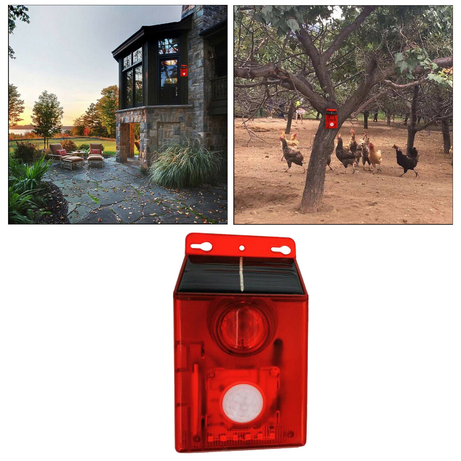 Solar sound alarm light flash warning motion sensor burglar lamp 125dB
