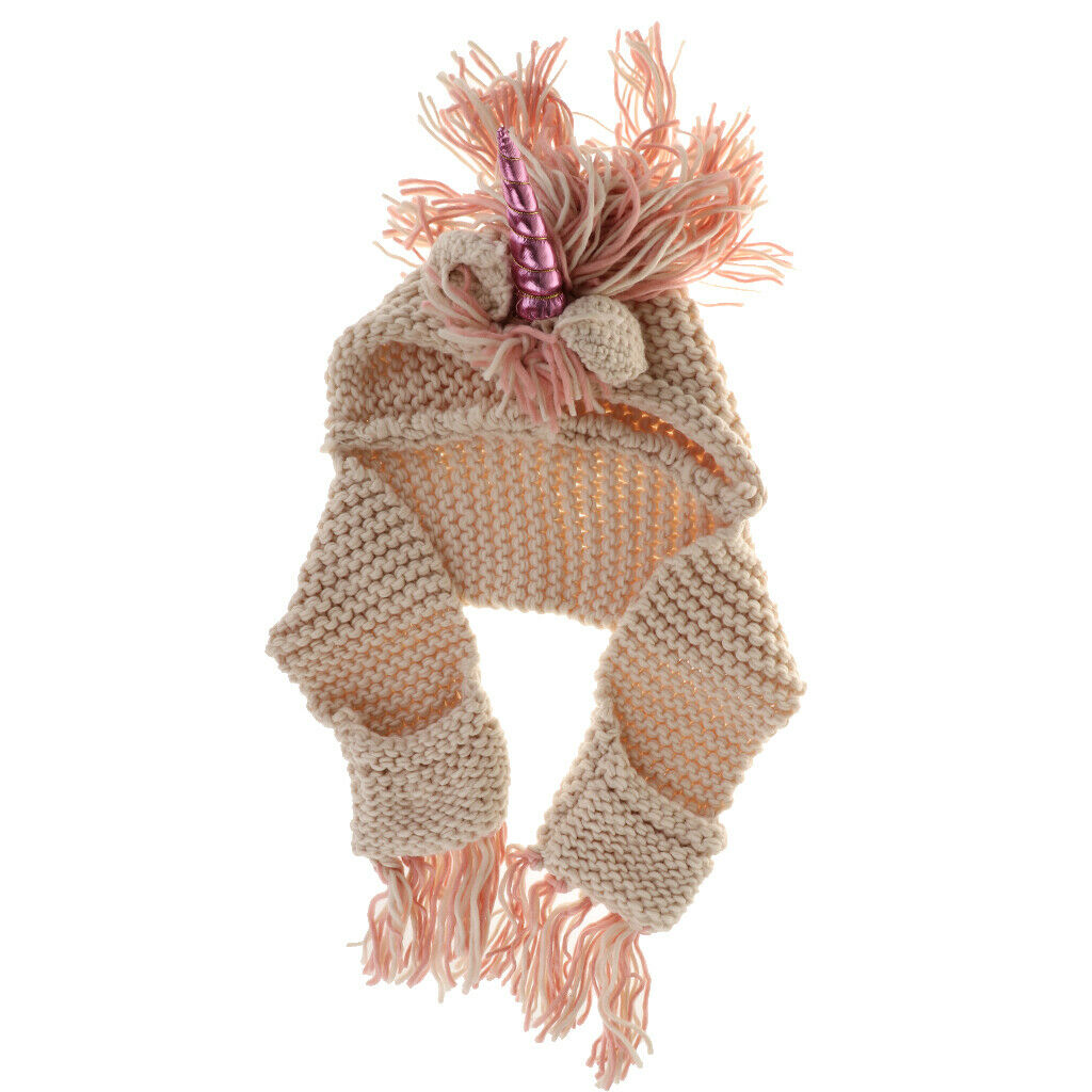Unicorn Winter Hat with Scarf  Knitting Beanie - White, 2-6 Year Kids