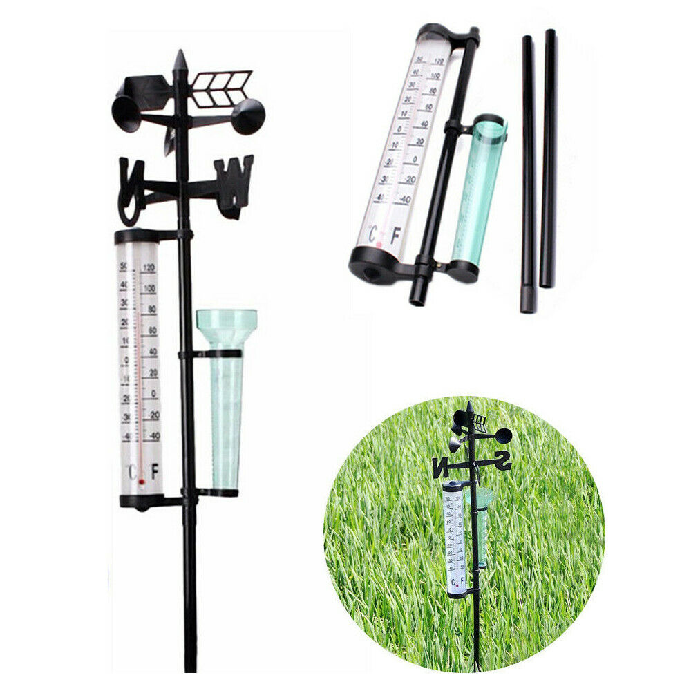 Garden Weather Station Kit Rain Gauge Thermometers Wind Indicator 3 in one
