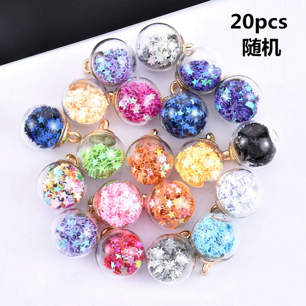 20Pcs Round Transparent Confetti Glass Ball Pendant For Necklace Jewelry DIY
