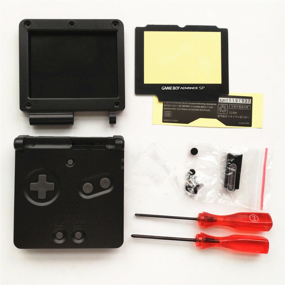Black Housing Shell Case Cover for GBA SP Gameboy Advance SP - Black Buttons
