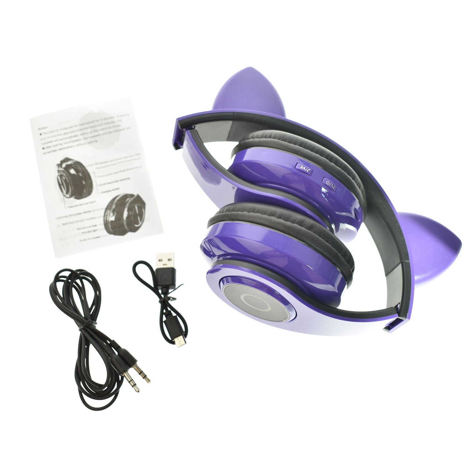 Bluetooth 5.0 Wireless Cat Rabbit Ear Headset LED w/Mic Headphone For Kids