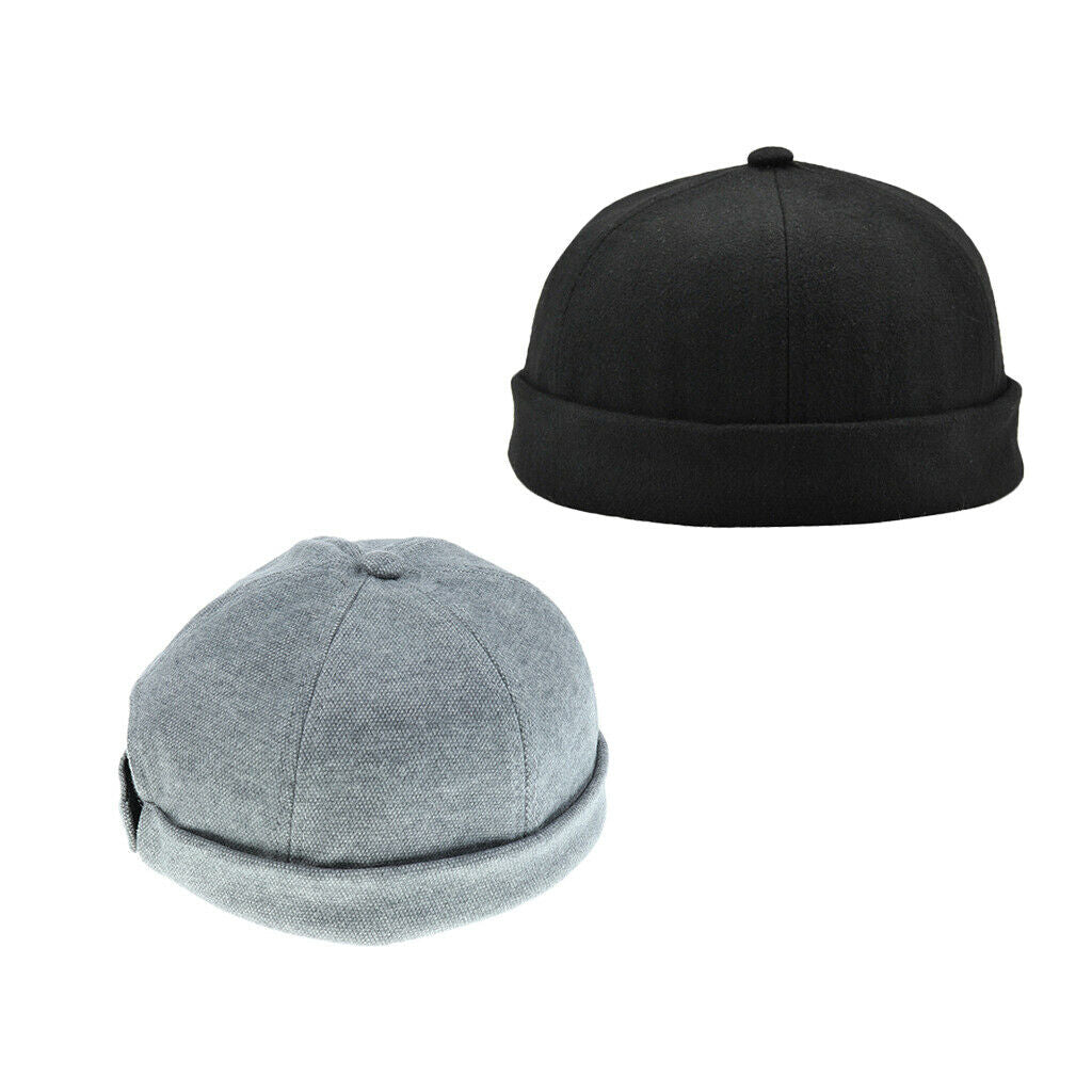 2 Pieces Mechanic Biker Hat Skullcap Board Beanie Brimless Hook Loop Docker Hat
