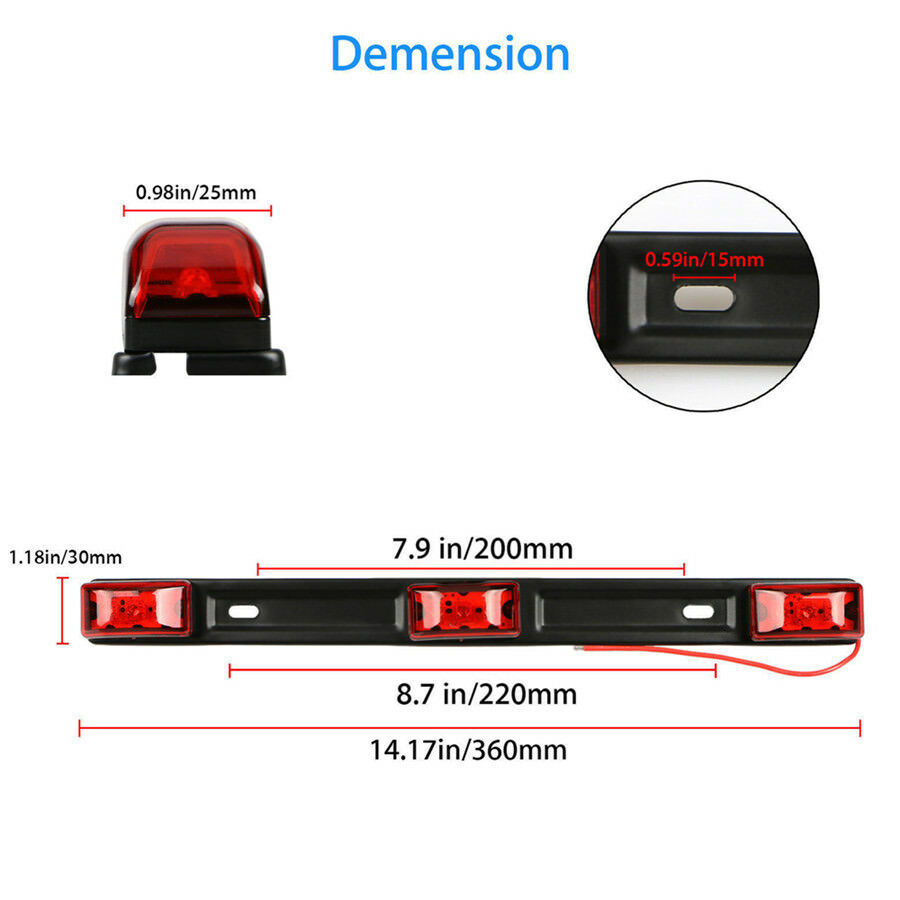 14" Truck Trailer Side Marker Taillight Red LED Light Strip Lamp Bar Waterproof