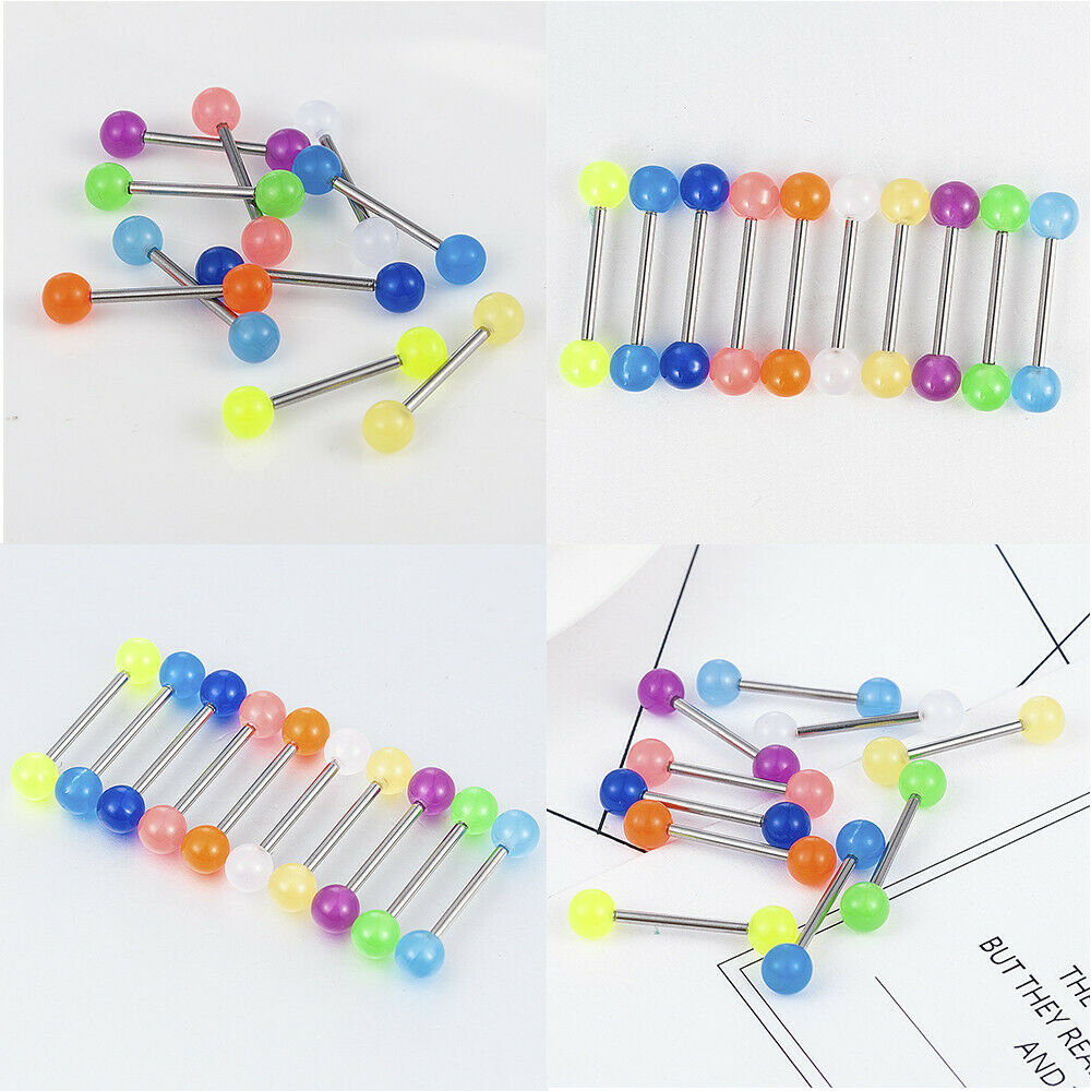 10X Glow In The Dark Luminous Barbell Lip Tongue Rings Body Piercing Jewelry Lot