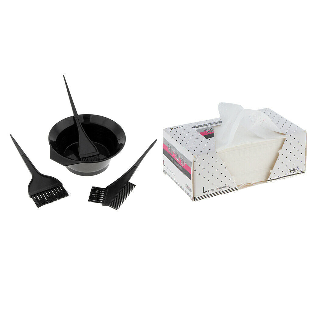4Pcs/Set Hair Dye Color Brush Bowl Set Mixing Bowl w/ 1000pcs Dyeing Paper