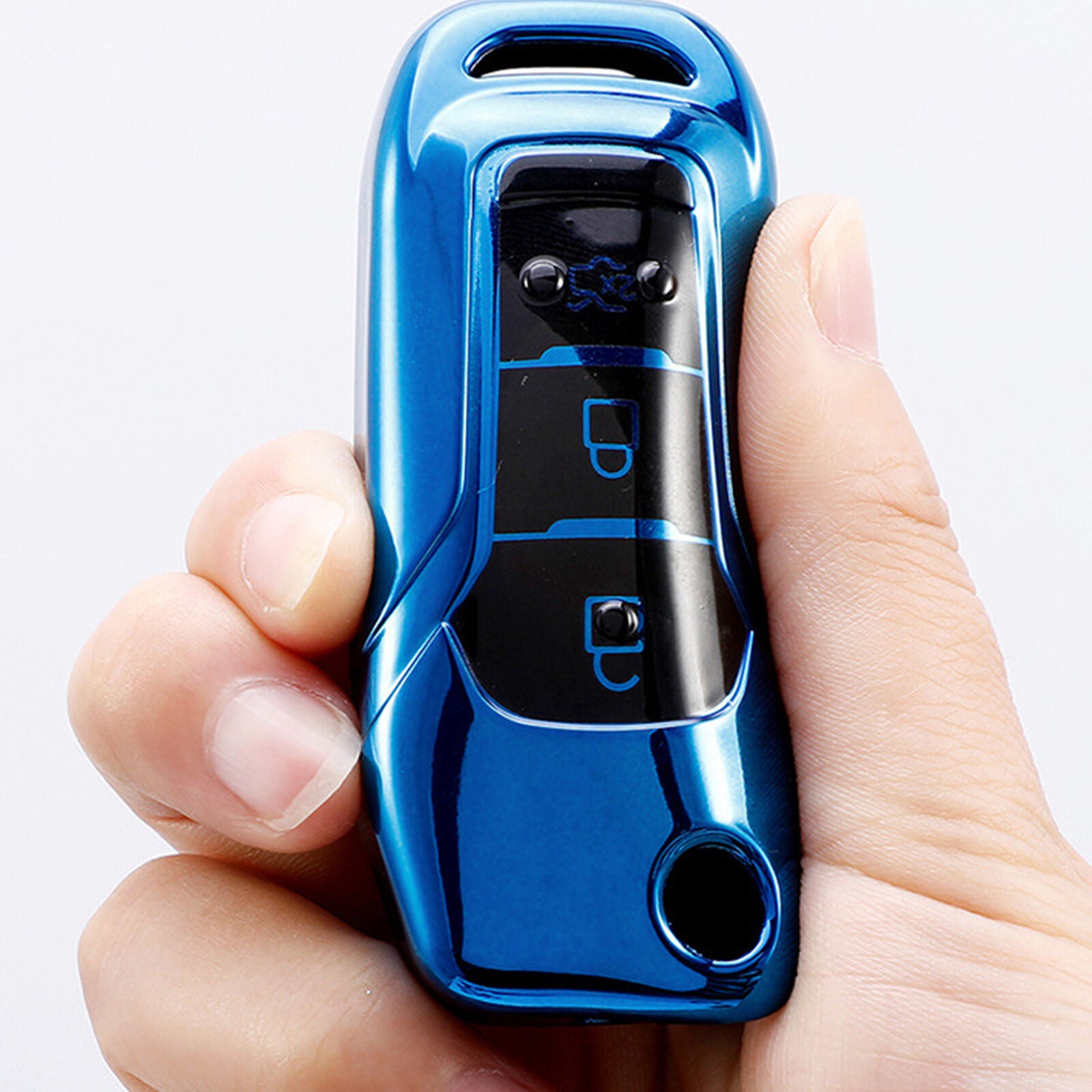 Blue TPU Remote Flip Key Fob Cover 3 Buttons Keychain For FORD F-150 Ranger
