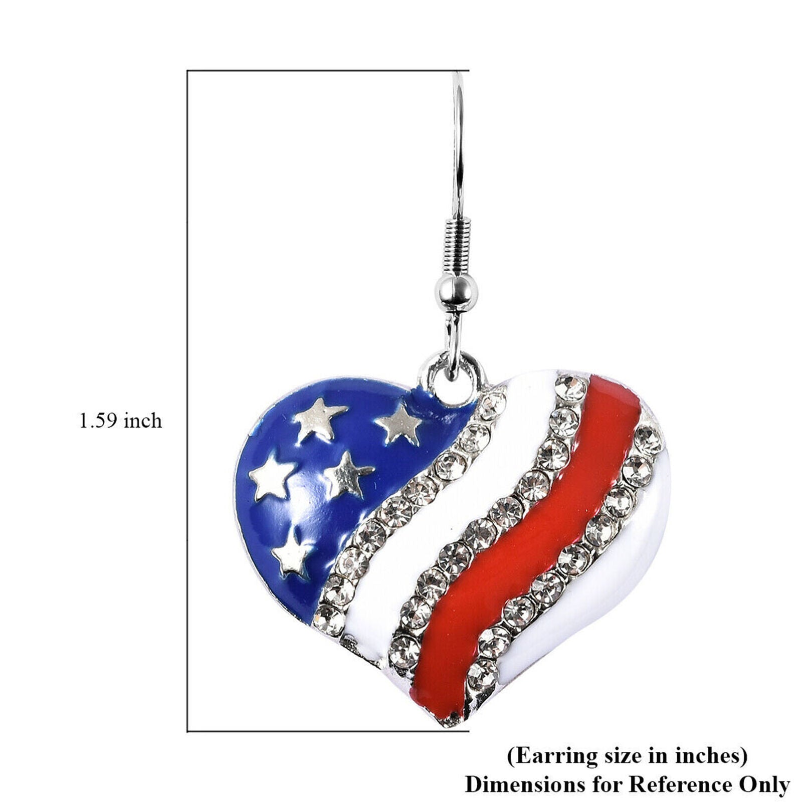 White Crystal National Flag of America Theme Heart Dangle Drop Earrings Gift