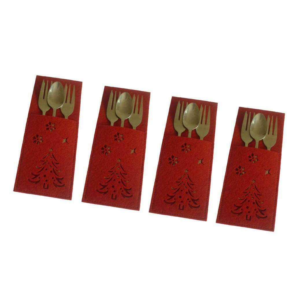 4x Square Cutlery Holder Cutlery Bag Cutlery Covers New Year Table Ornament