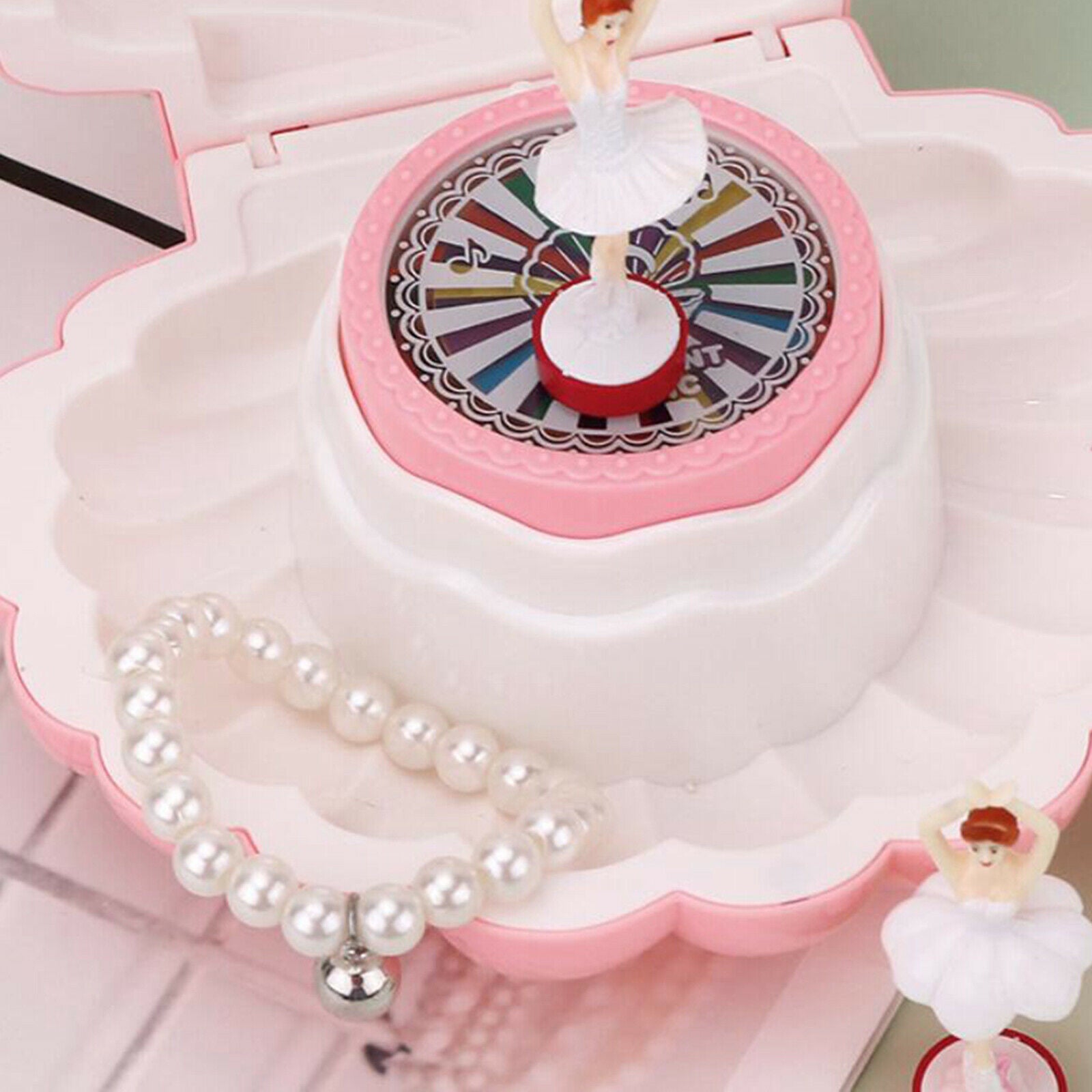 Ballarina Shell Music Box with Light Dancing Girl Music Box for Party Decor Pink