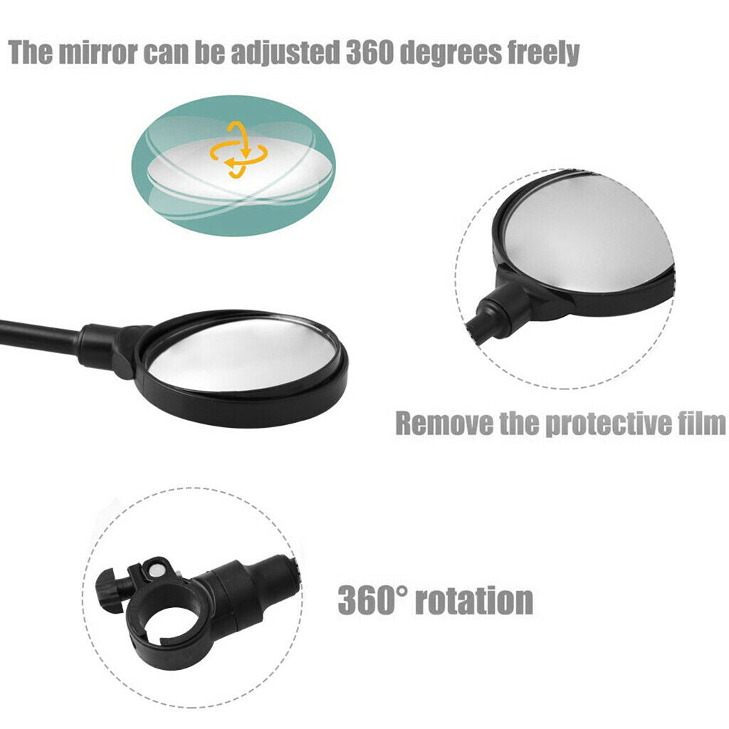 2PCS Bicycle Bike Cycle Handlebar Rear View Rearview Mirror Round Back