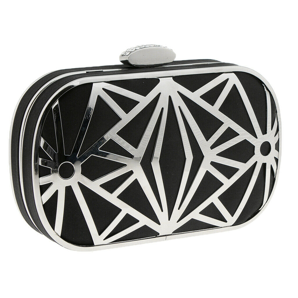 Women Hollow Metal Clutch Bag Evening Bridal Bag Wedding Prom Handbag Black