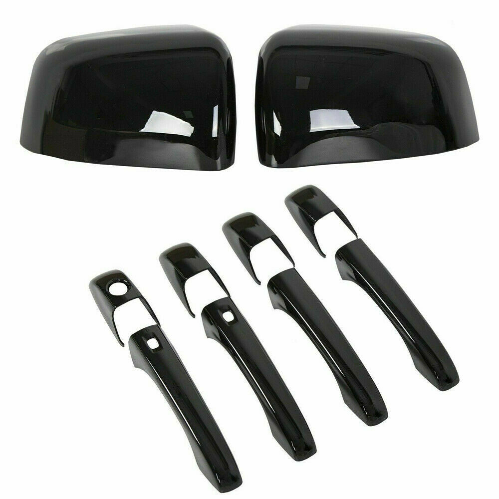 Black Mirror Covers+Door Handle Covers For Jeep Grand Cherokee For Dodge Durango