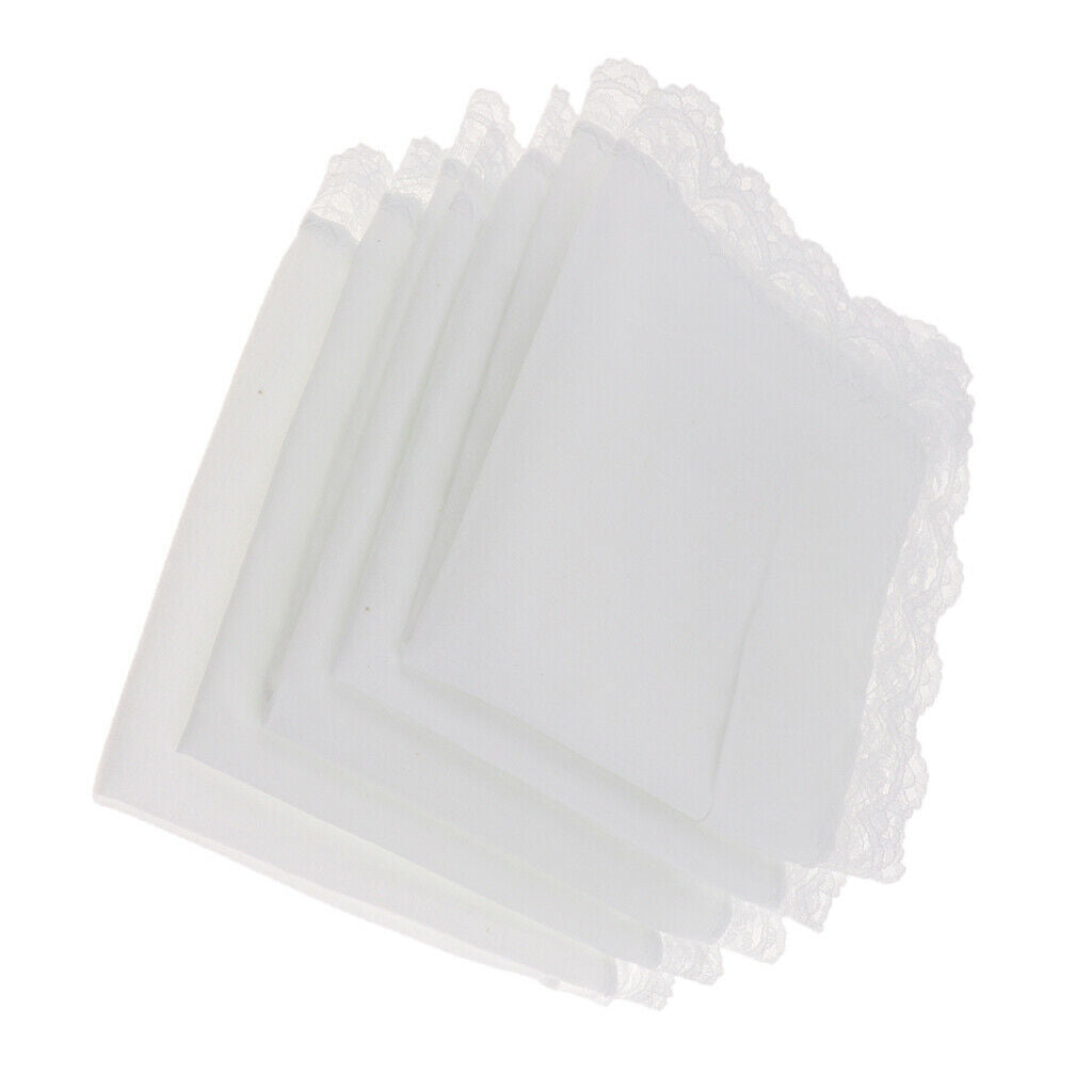 5x Ladies Wedding Party Lace Cotton Handkerchiefs Border White Hanky New