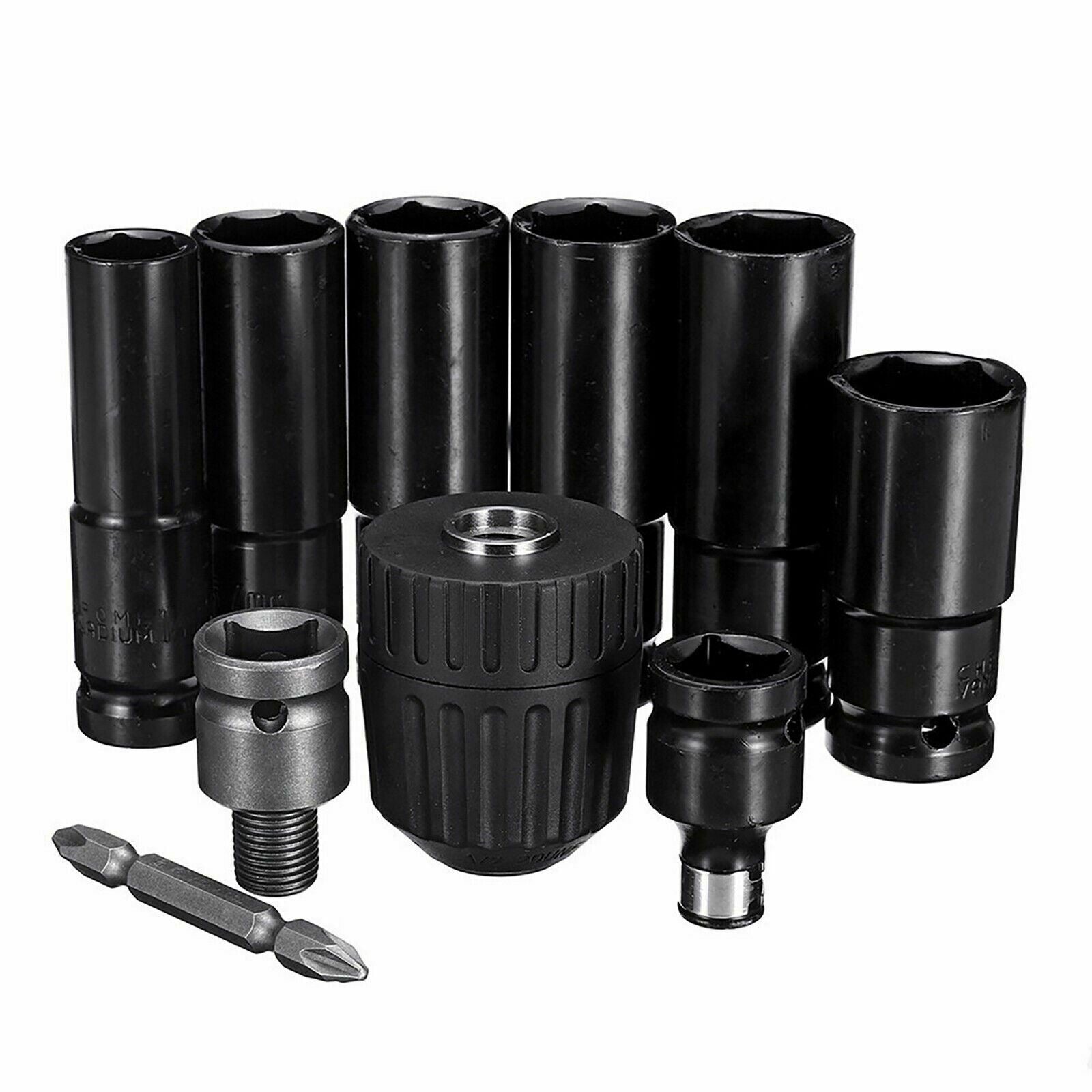 10pcs Air Impact Wrench Socket Set 1/2'' Square Drive Metric Drill Chuck Adapter