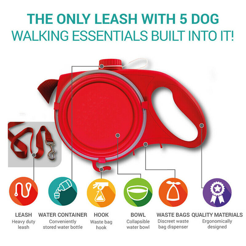 Retractable Dog Leash Nylon Foldable Travel Bowl Portable Puppy Water BottleBDA
