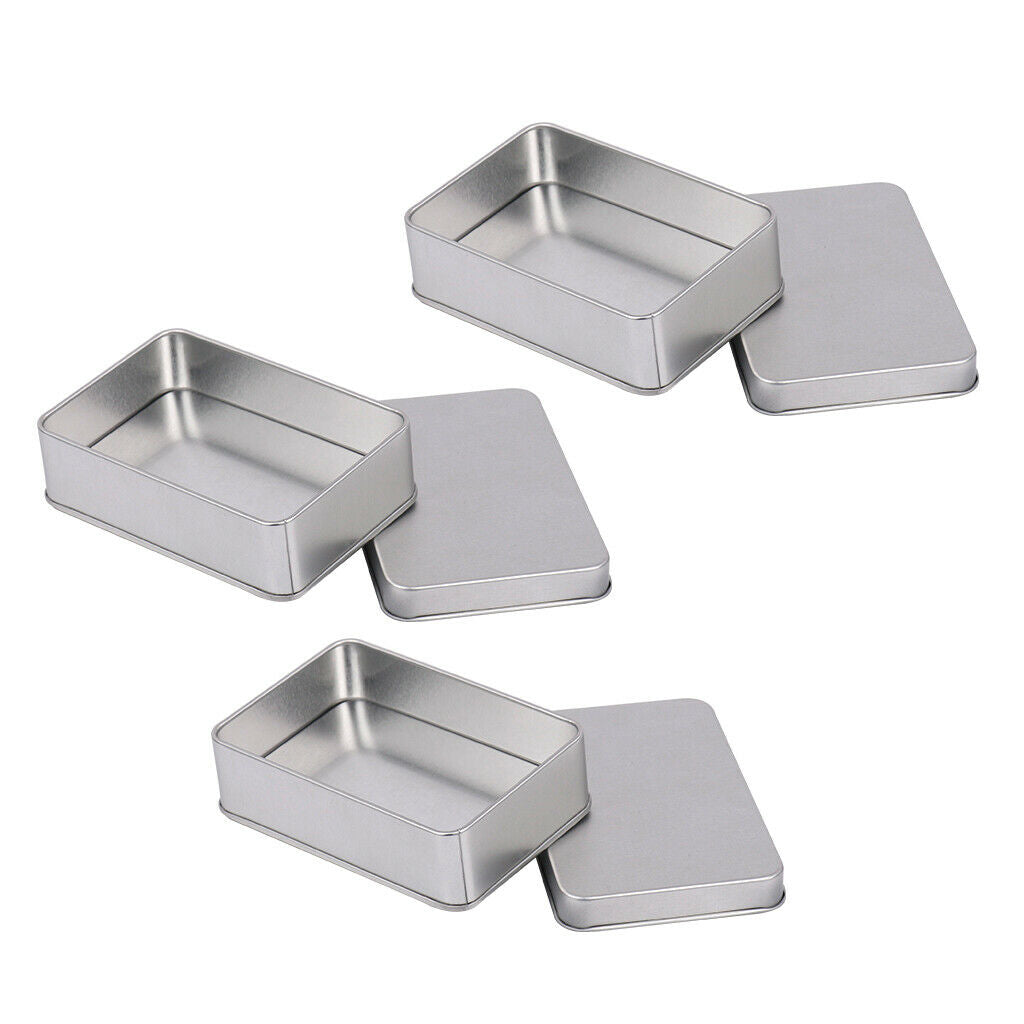 3x Rectangle Small Metal Tin Storage Box Case For Badge Money Coin Candy Key