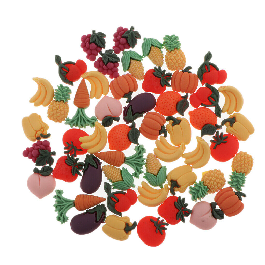 50x Cute Adorable Fruits Vegetable Flatback Buttons Embellishments Decors