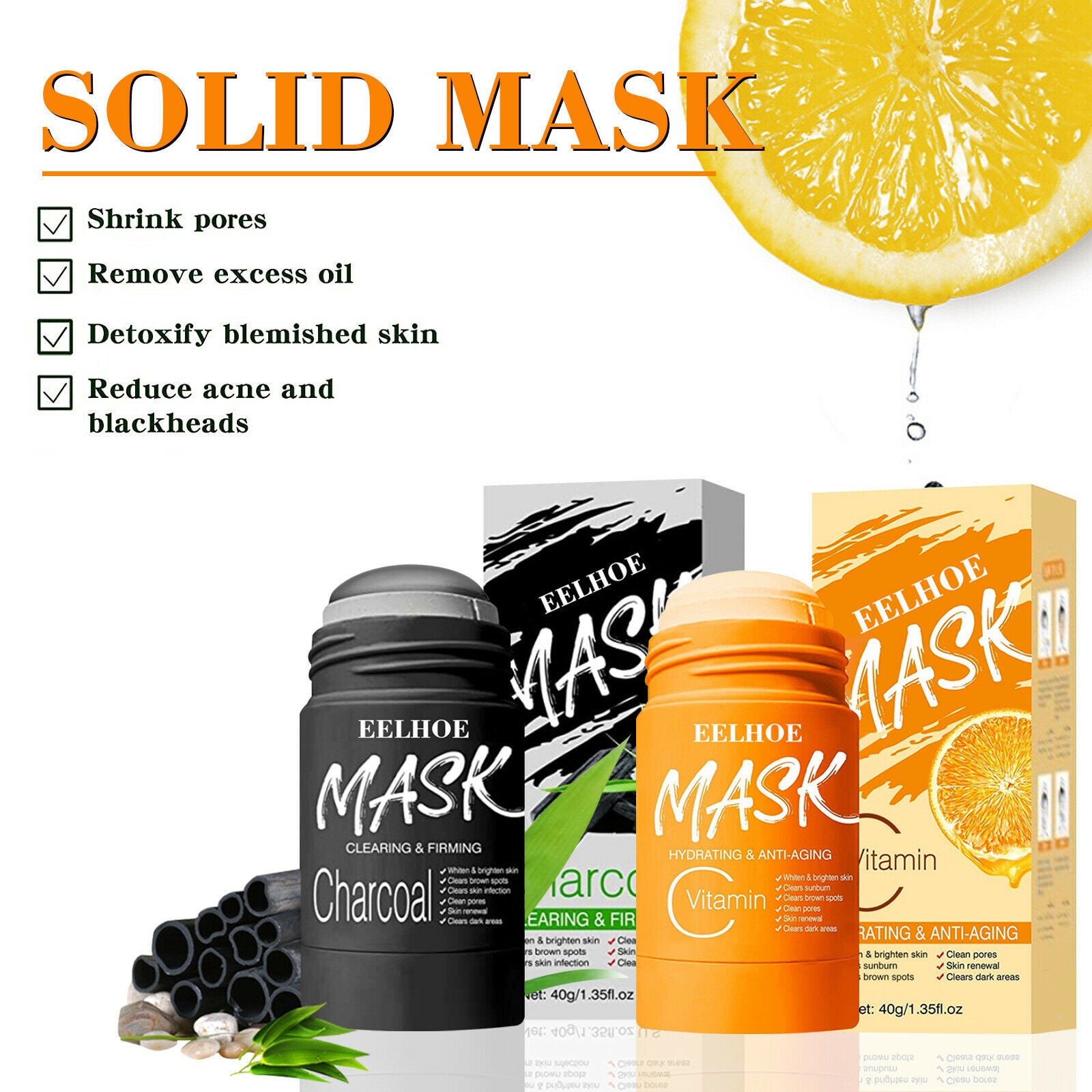 40g Solid Stick Face Purifying Moisturizing Firming for Men Women Vitamin C