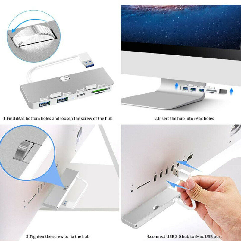 Rocketek Aluminum Alloy USB 3.0 Hub 3 Port Adapter Splitter with SD/TF Card ReZ7