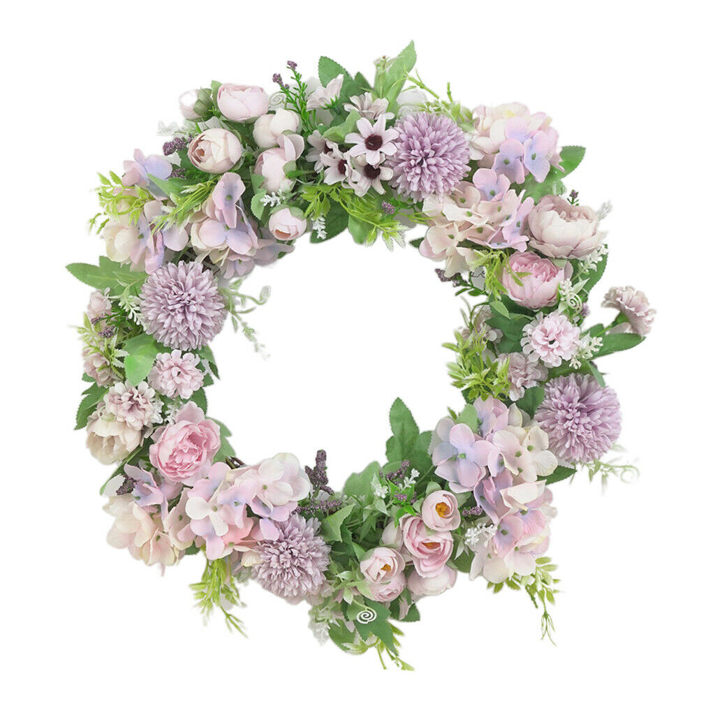 2PC Silk Artificial Wreath Garland Front Door Farmhouse Wall Decor Purple