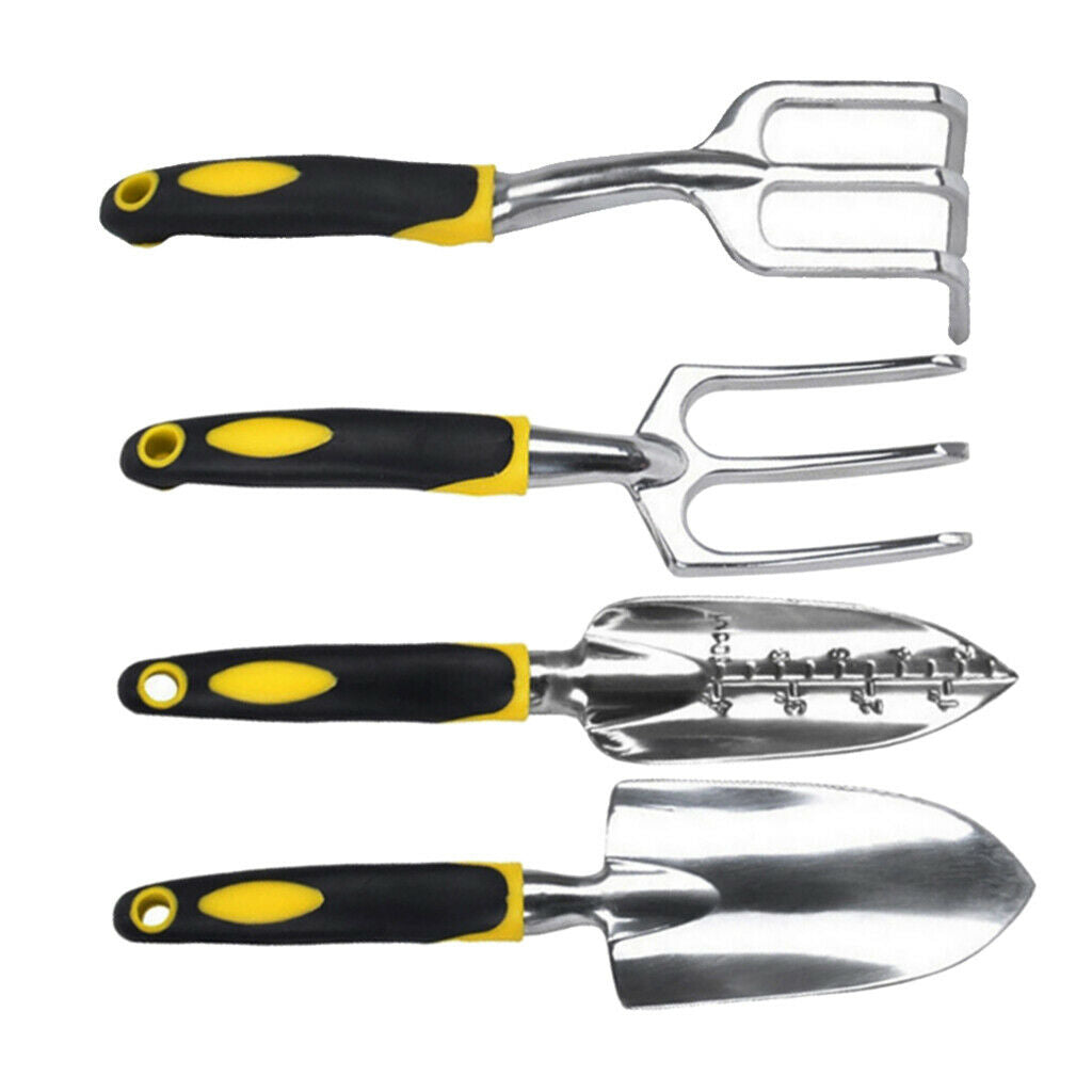 4Pcs Rake Garden Tool Set Aluminum Gardening Trowels Rake Cultivator Rake