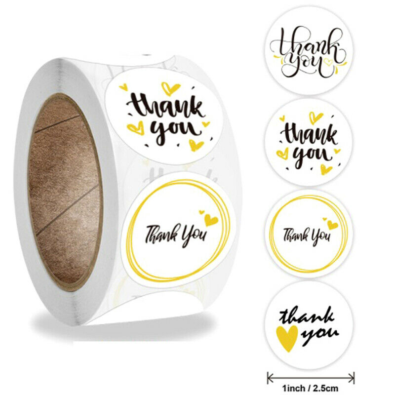 500* Thank You Stickers Hand Made With Love Labels Round-Heart Business S.l8