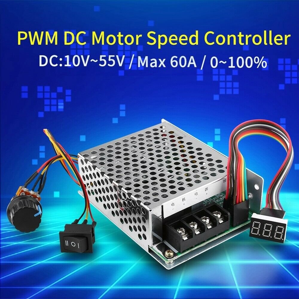 DC10V-55V 12V 24V 48V 60A PWM DC Motor Speed Controller CW CCW Reversible Switch
