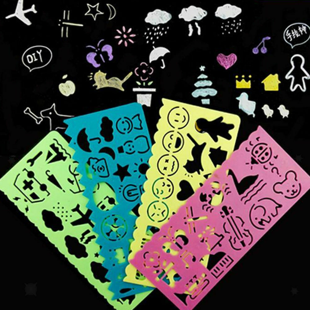 4Colors Cartoon Kids Drawing Template Ruler Painting Stationery Mixed Shapes