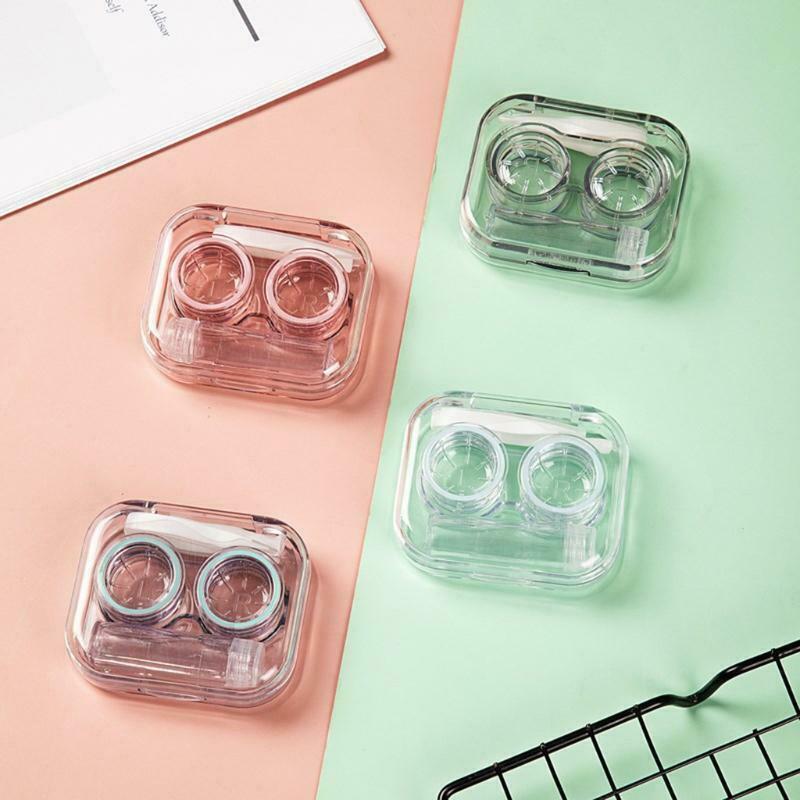 Mini Clear Flip Top Contact Lens Case Travel Soak Storage Container with Bottle