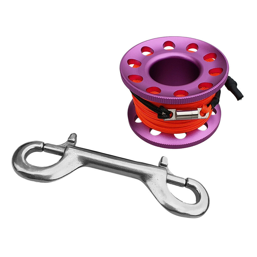 Scuba Diving Dive Reel Alloy Finger Spool 15m Line Bolt Double Ended Snap Clip