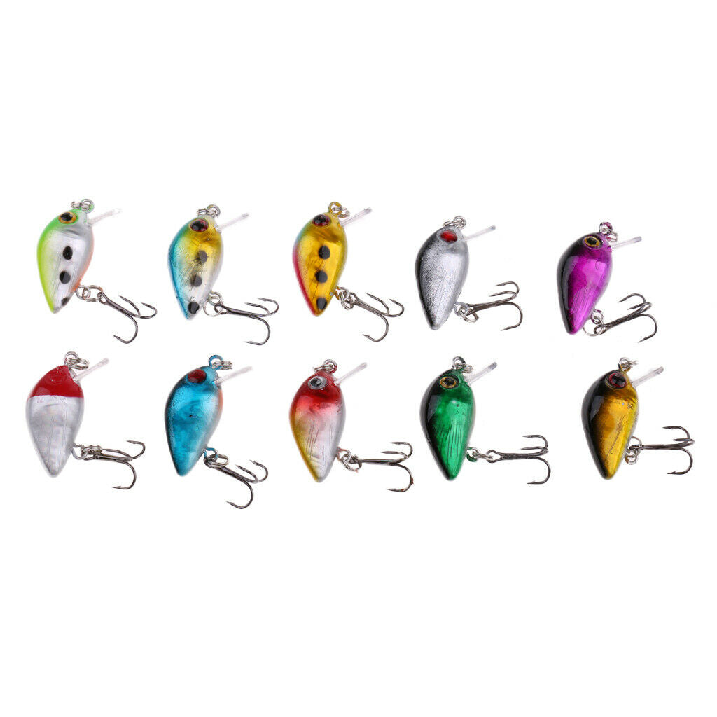10Pcs/Box Mini Fishing Lures 10 Colors Baits 2.6cm Vibration Minnow Baits