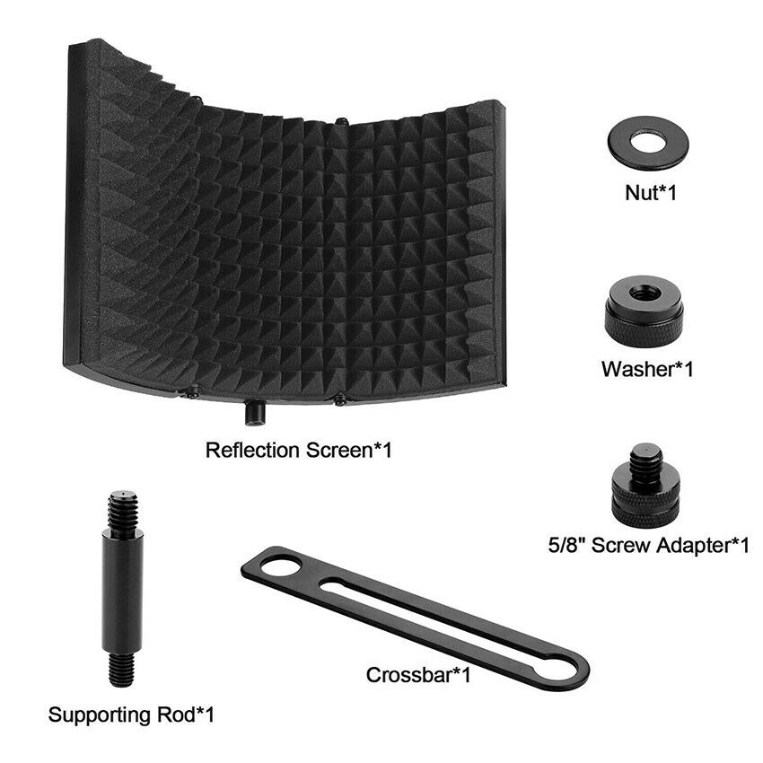 1Pc Black Foldable Studio Microphone Isolation Shield Mic Sound Dampening Foam