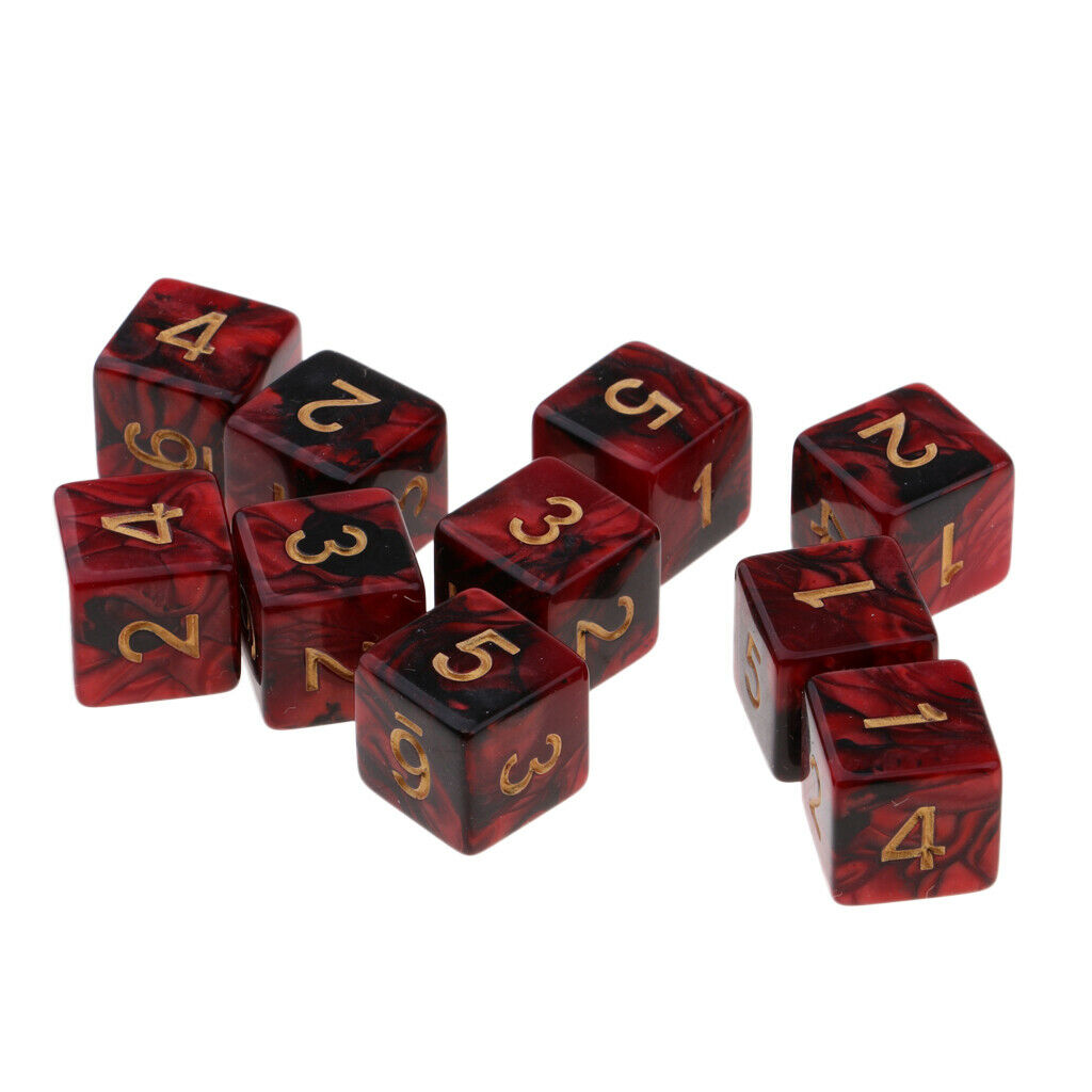 16mm 10Pcs Black&Red Marbling Six Sided Square Dice D6 for Game Supplies