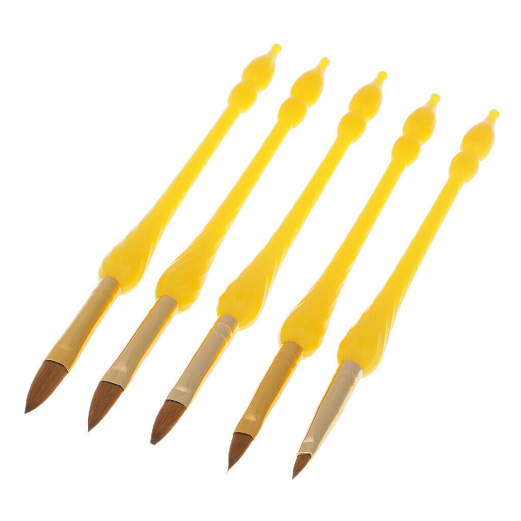 5pcs Professional Nail Art Brush UV Gel Polish Drawing Liner Painting Pen Yellow