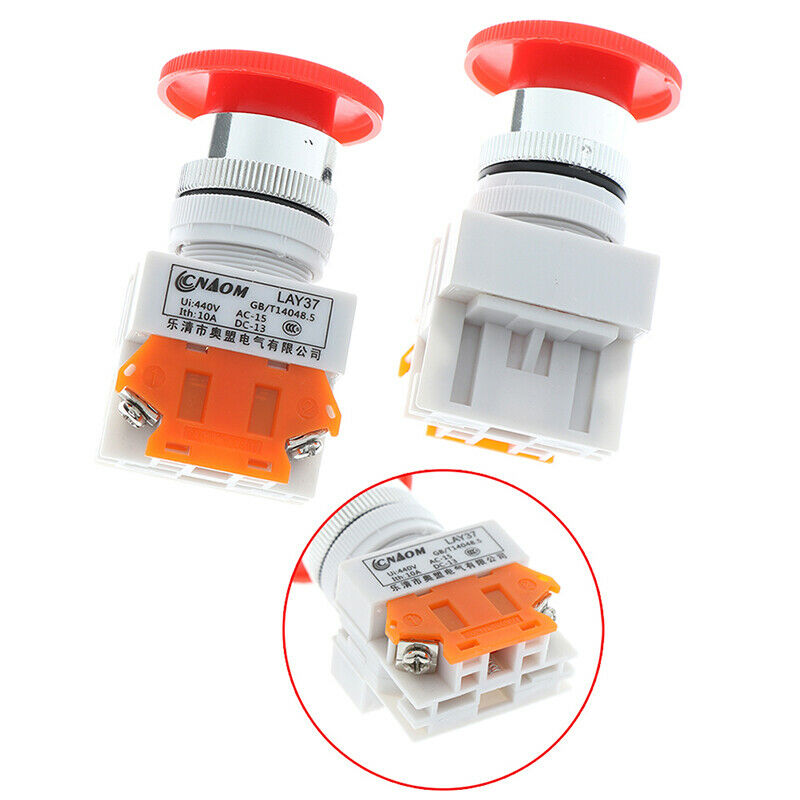 1Pc Red Mushroom Cap Normally Closed Emergency Stop Push Switch Button10A LAA WF