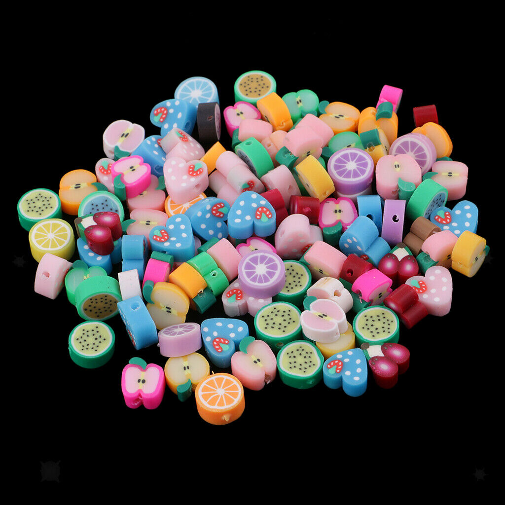 100x Fruits Slices Polymer Clay Beads for Jewelry Making Craft DIY
