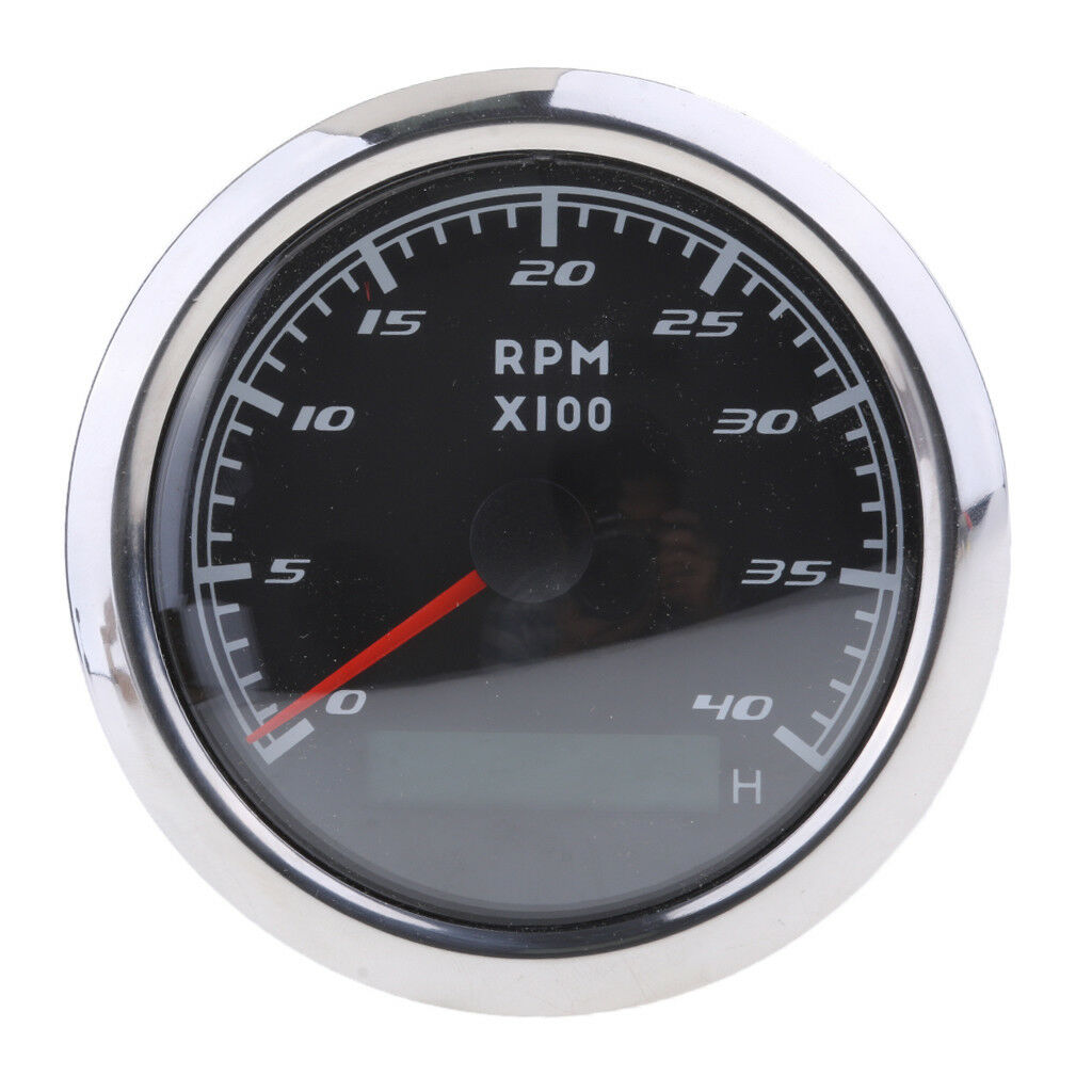 0-4000RPM Tachometer Gauge LCD Tacho Hour Meter 9-32V 85mm For Marine Boat