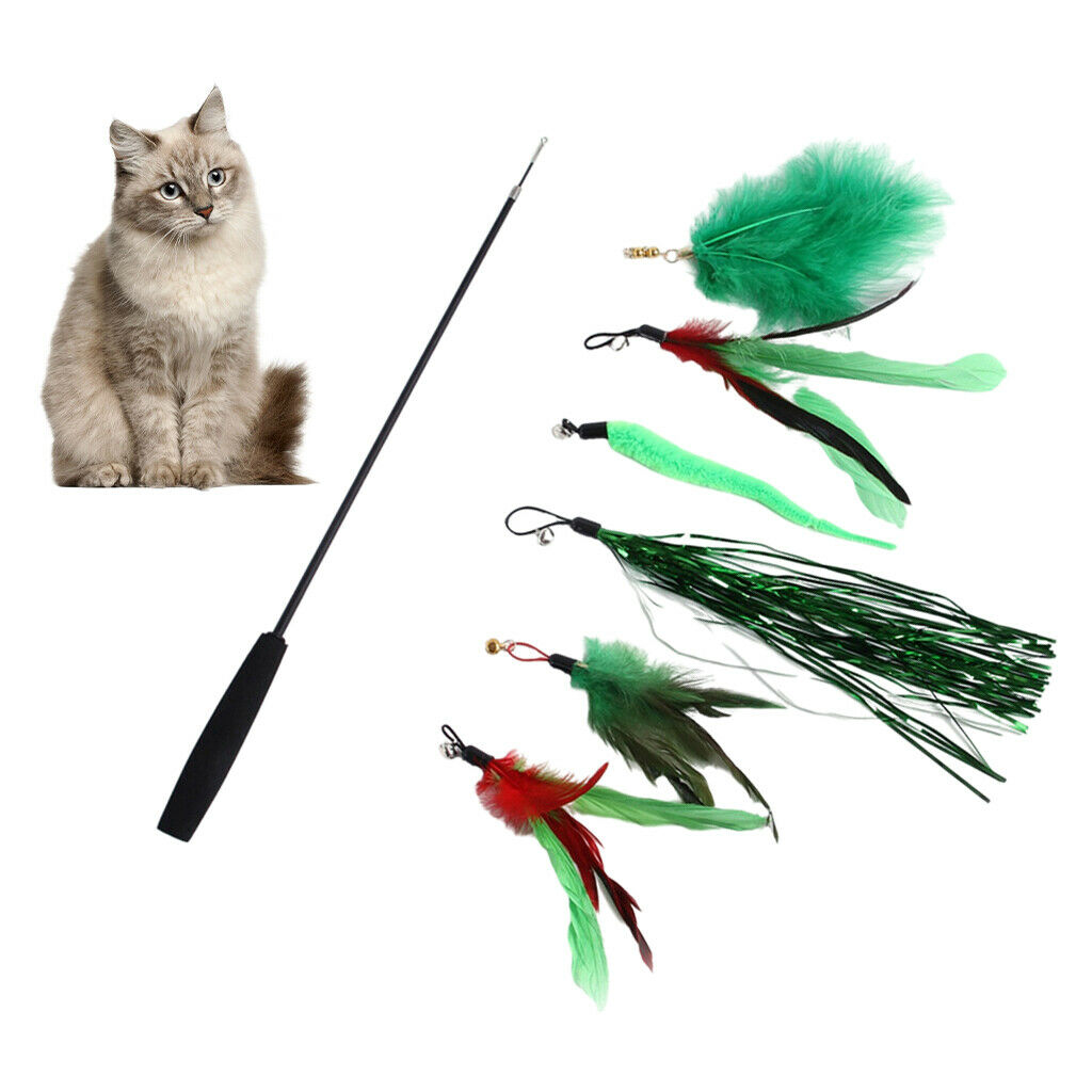 Cat Teaser Wand Kit Funny Interactive Catcher Toys Retractable Pole for Pet