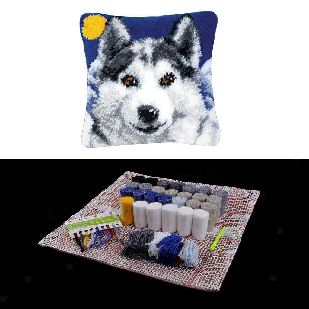 Pillow Latch Hook Kit with Tools Printed Wolf Pattern DIY Gift for Women Men