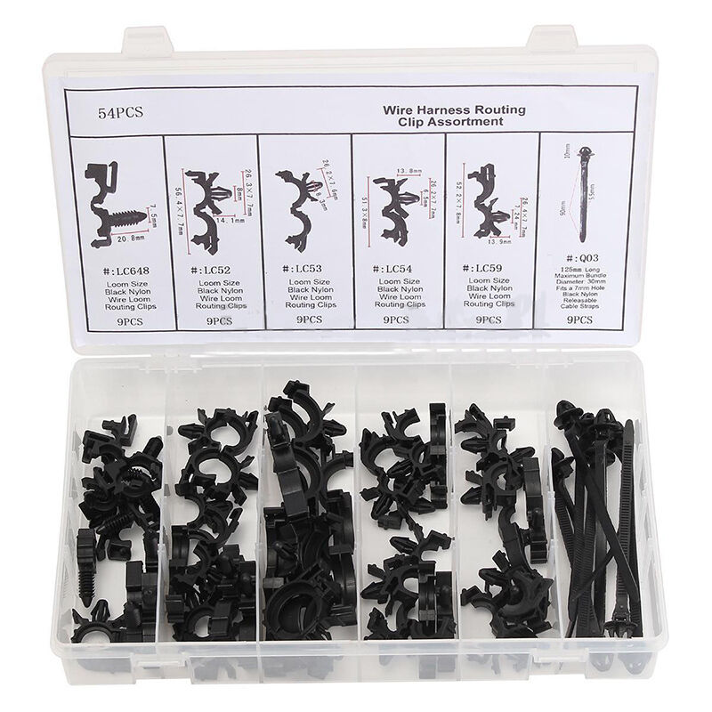 54pc Wiring Harness Wire Loom Routing Clips Assortment Convoluted Conduit For GM