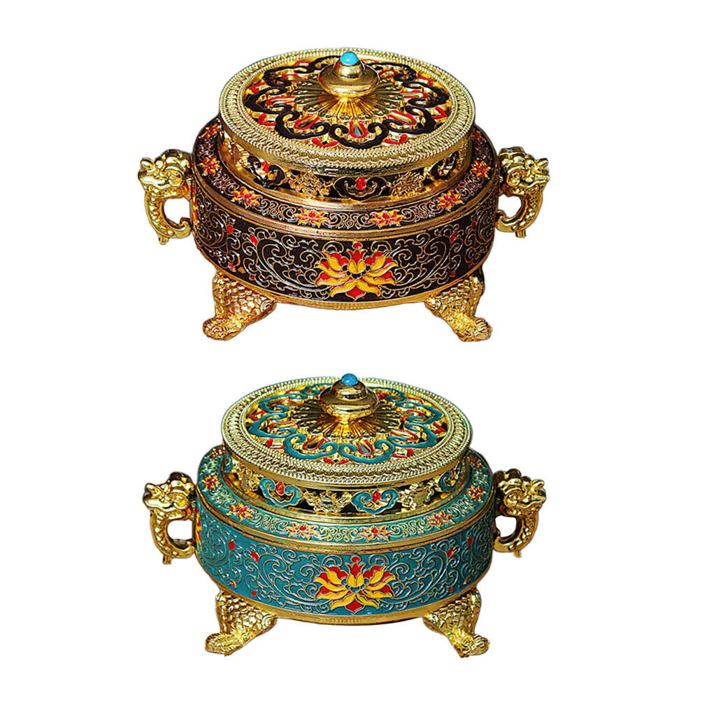 Tibetan Bronze Incense Burner Holder Art Censer Home Desktop Ornaments-Blue