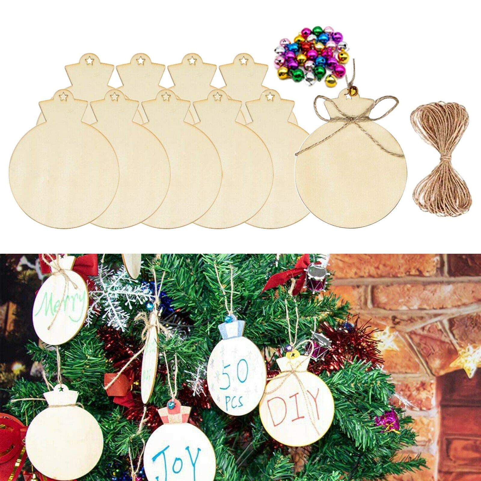 10x Min Wooden Shapes Unfnished Baubles Wood Pieces Scrapbooking for Crafts
