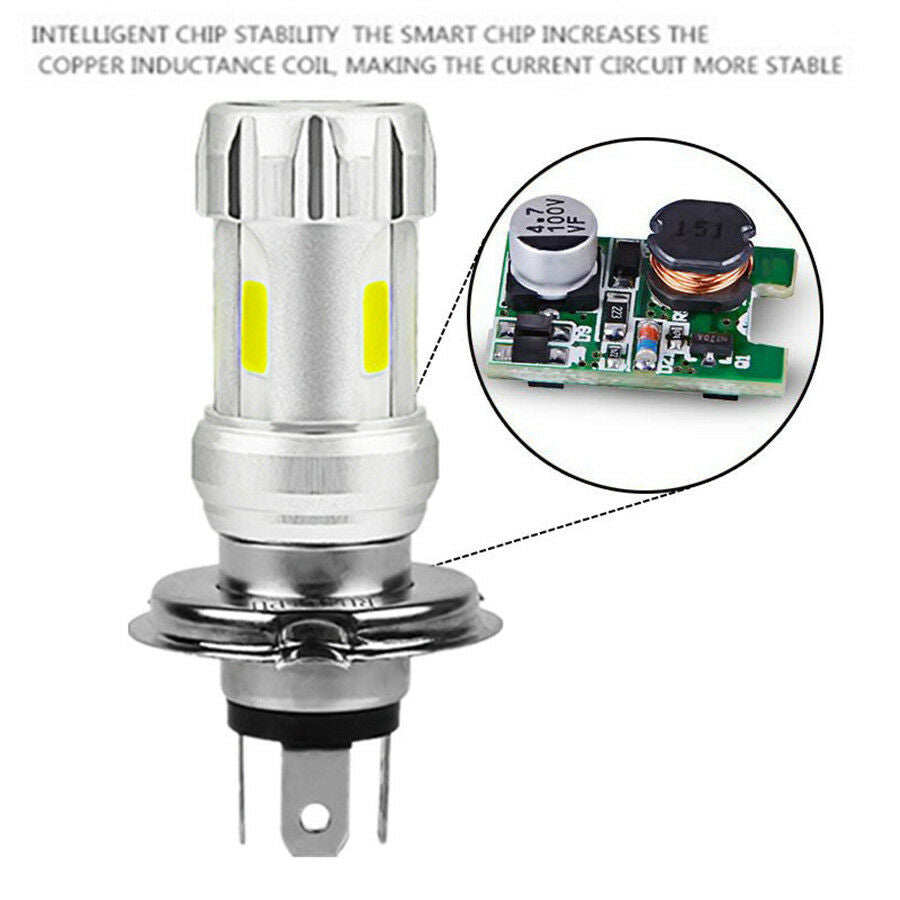 1x Super Bright 3 Sides H4 LED Bulb 36W LED Motorcycle Headlight COB 6000K White