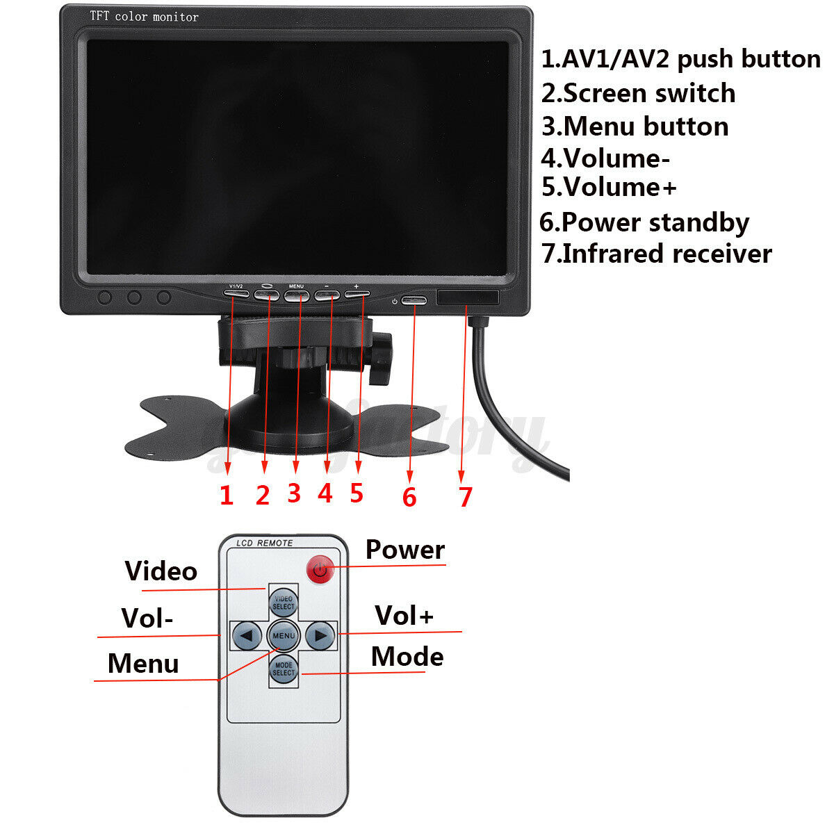 Car Reversing Camera +7" inch LCD Monitor Truck Bus Van Rear View Kit 12V/24